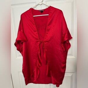 Victoria’s Secret Ruffle One Size Red Satin Tie Short Sleeve Mini Length New‎